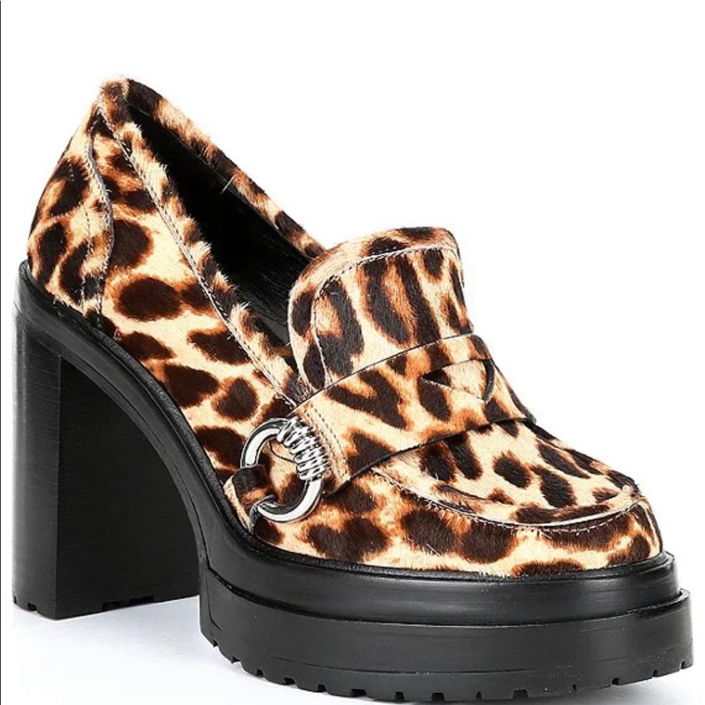 Gianni Bini Maxxwelle Leopard Print Faux Calf Hair Platform Loafers